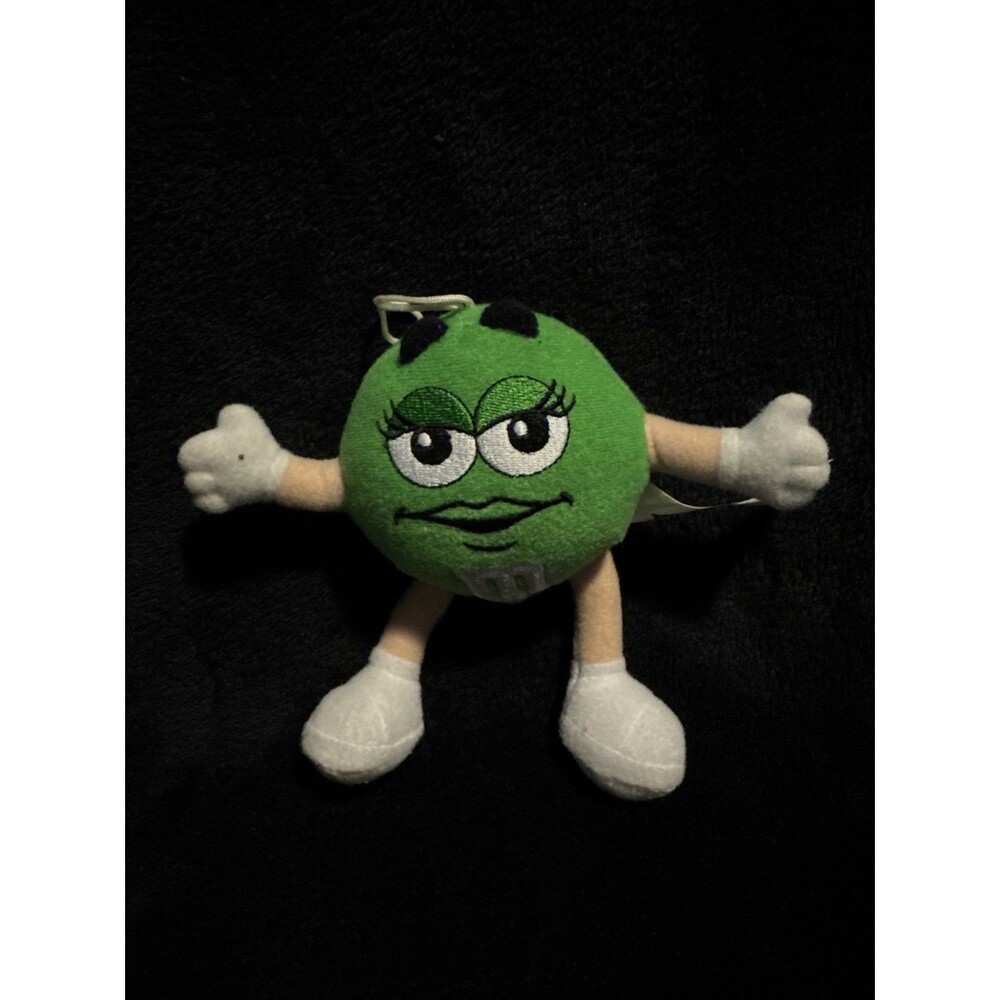 Vintage 90s Mars Green M & M Candy Fun Friend Stuffed Toy 6" Plush